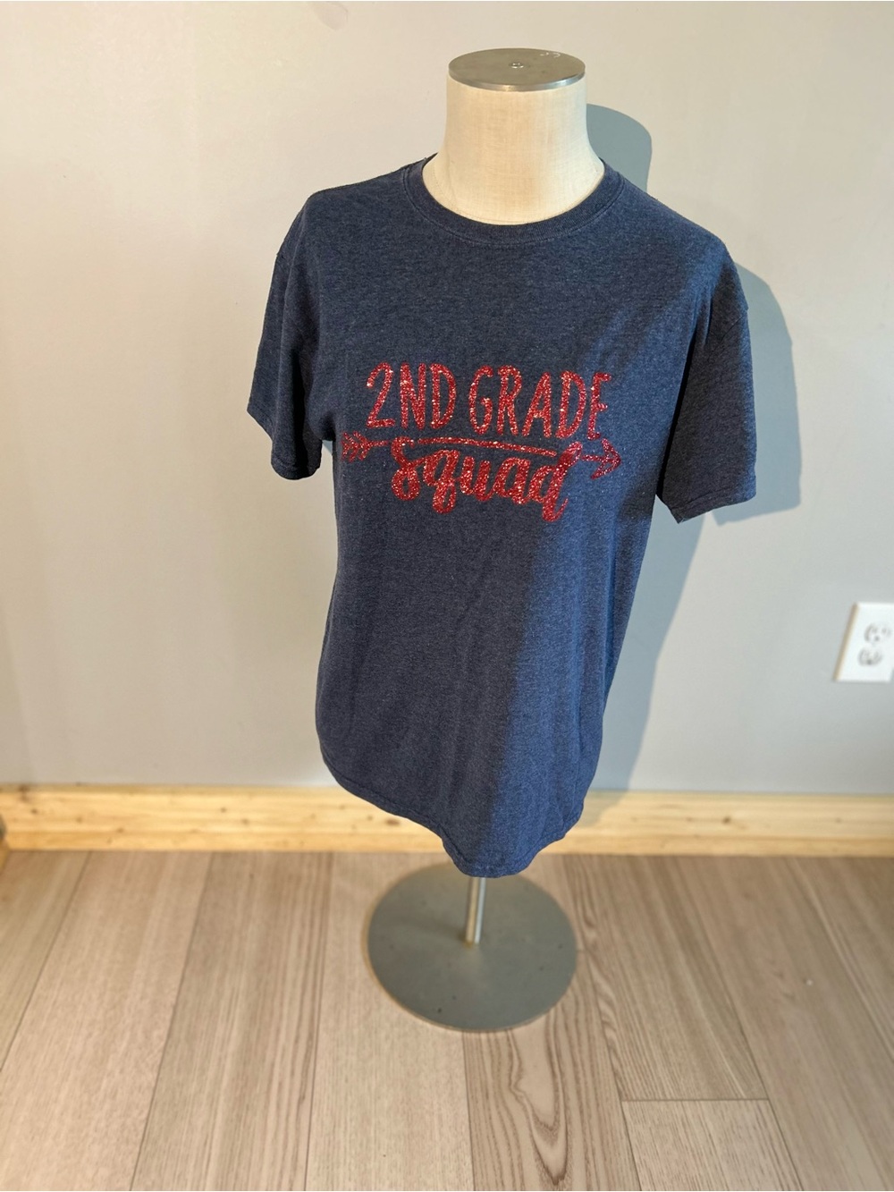 Gildan Navy T‑Shirt with Red Glitter "2nd Grade Squad" Graphic